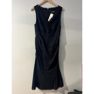 Nicole Miller v-neck linen blend black midi dress size 12